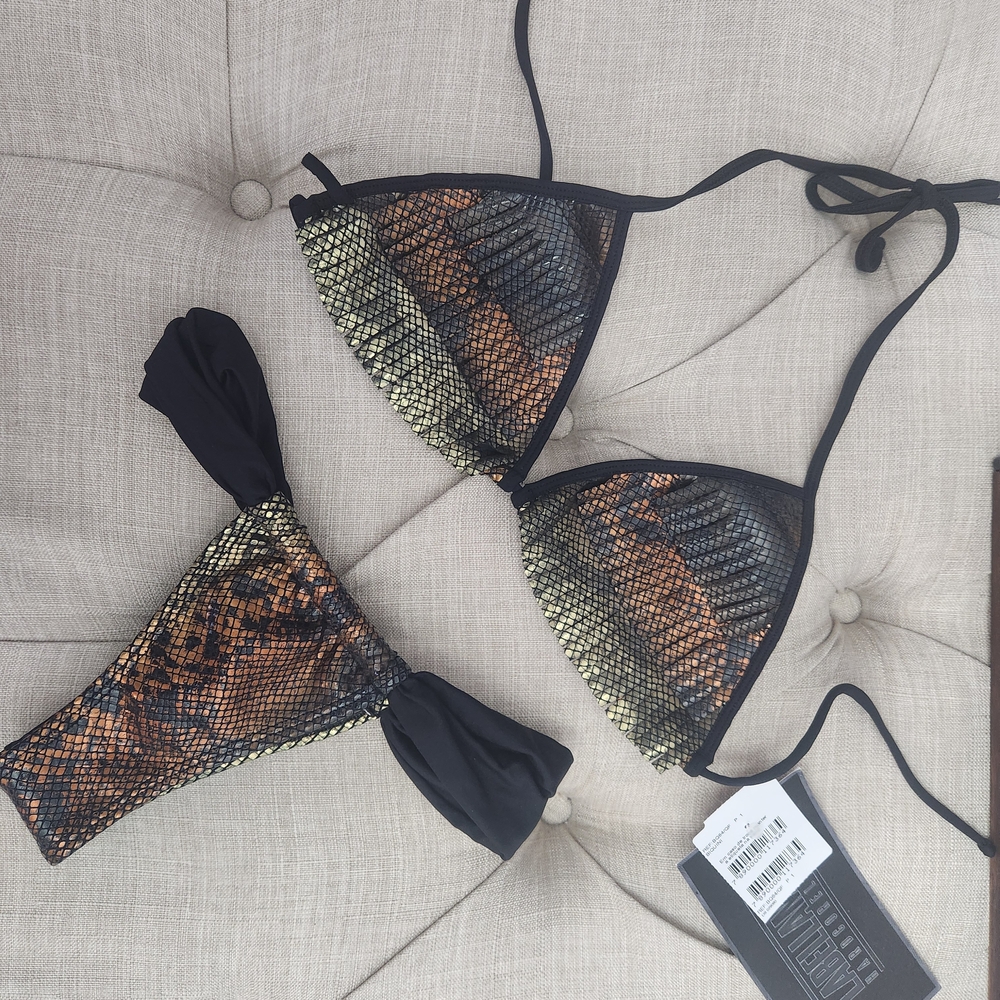 LabellaMafia Metallic Black and Brown Snake Print Bikini